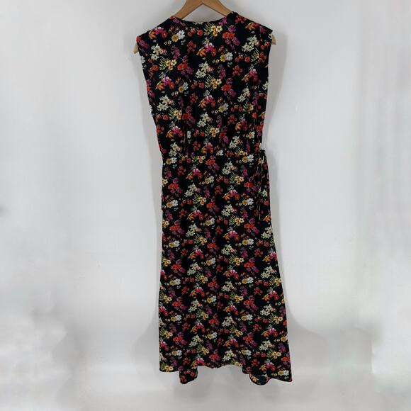 Derek Lam Collective Women’s Size 40 (US 8) Black Floral Midi Dress Belted - Picture 2 of 10